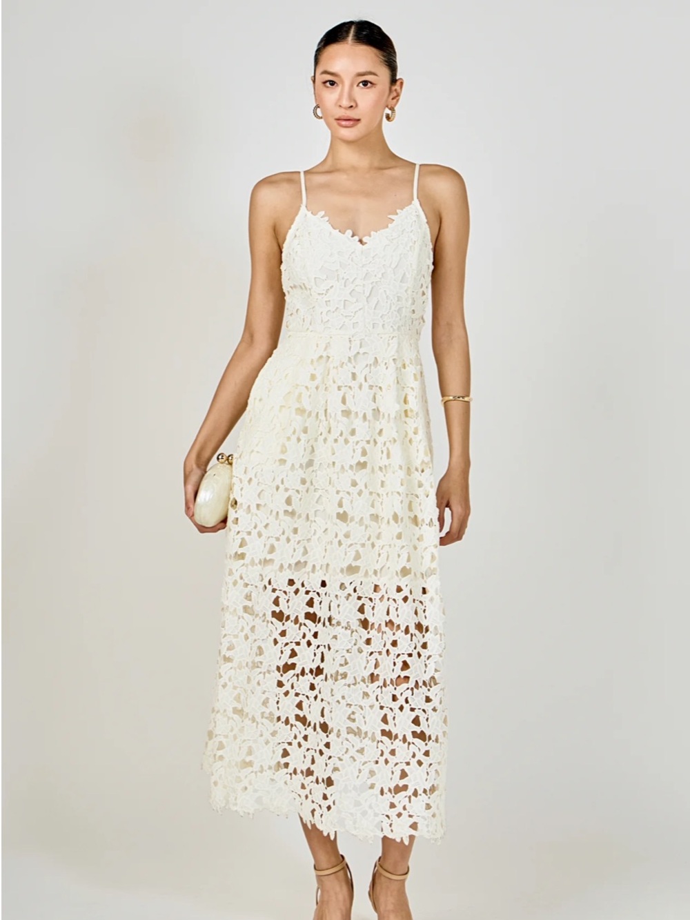 Endless Rose Ivory Crochet Midi Dress